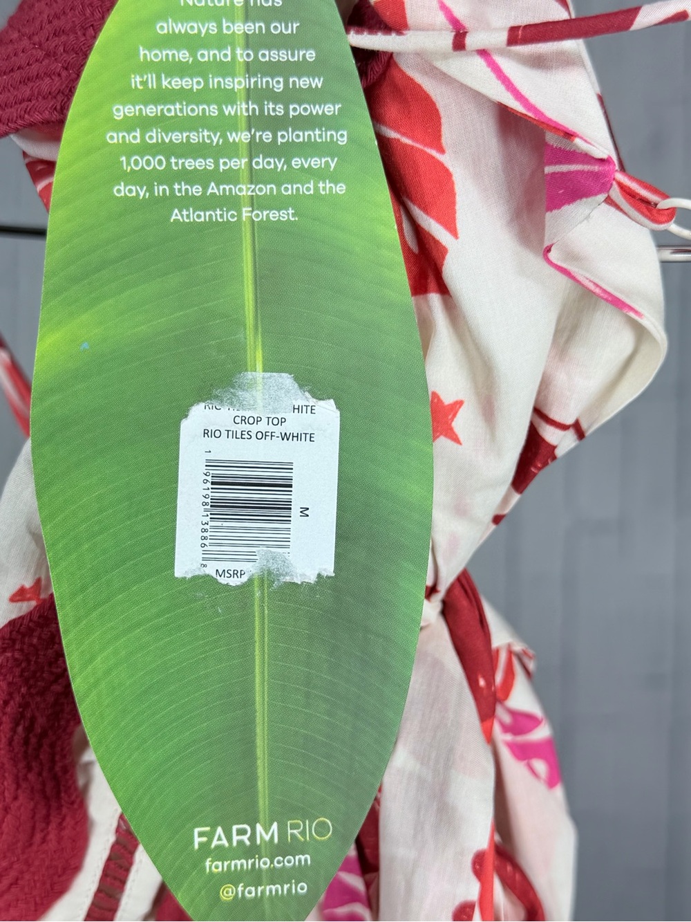 🌺 FARM Rio 100% COTTON Rio Tiles Off-White Crop Top NWT Medium Ric Rac Tie Back - Picture 9 of 10